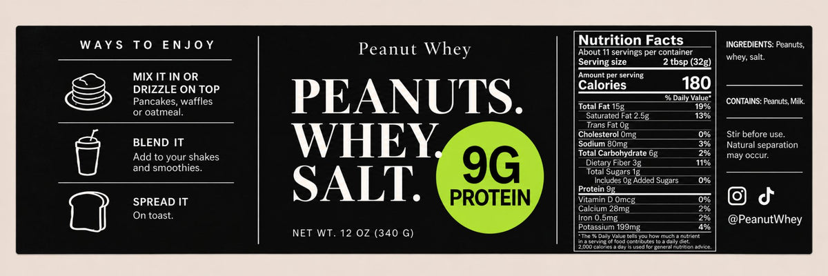 Peanut Whey full label with Nutrition Facts